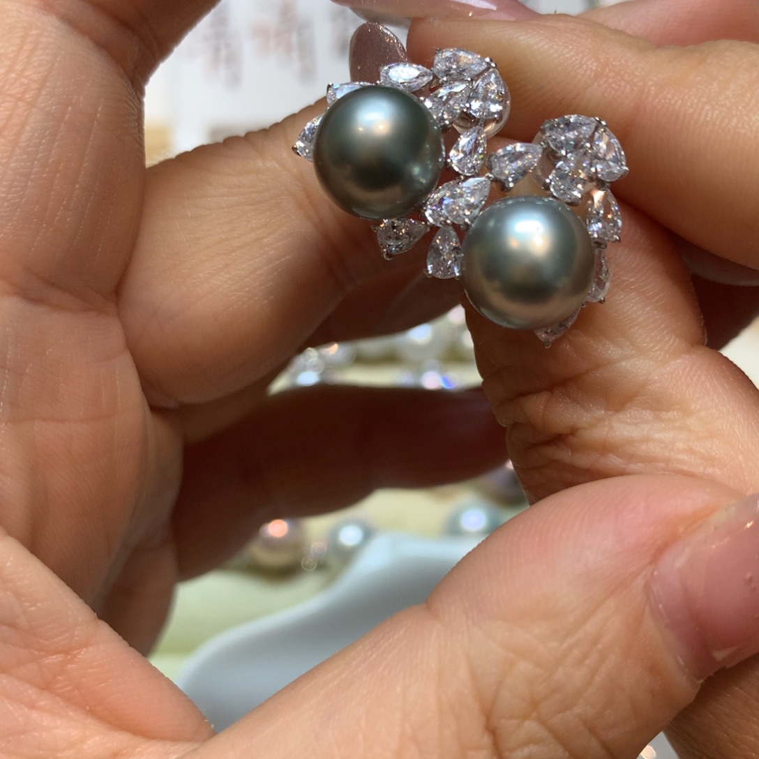 海水珍珠耳饰银S925镶嵌