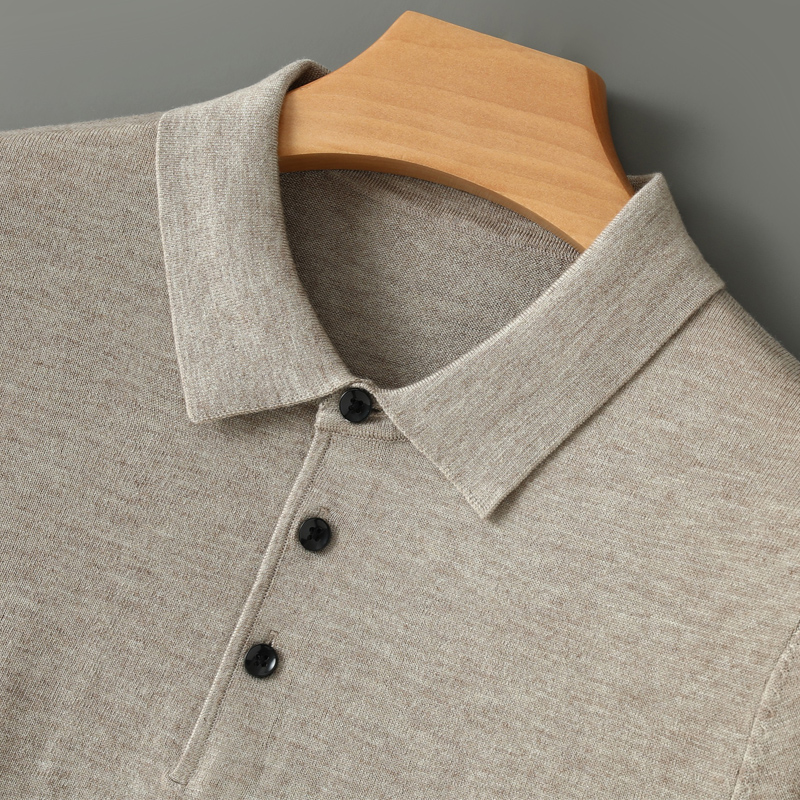 春夏季新款男士精纺POLO翻领羊毛衫打底针织衫纯色长袖内搭毛衣