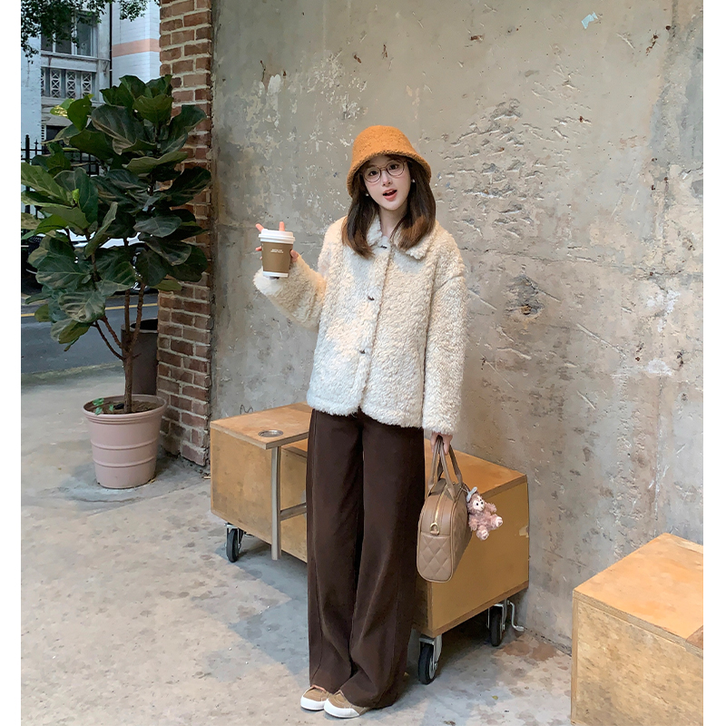 FUGUI RICH【白羊座】小个子秋季新款时尚百搭翻领短款法式毛毛外套