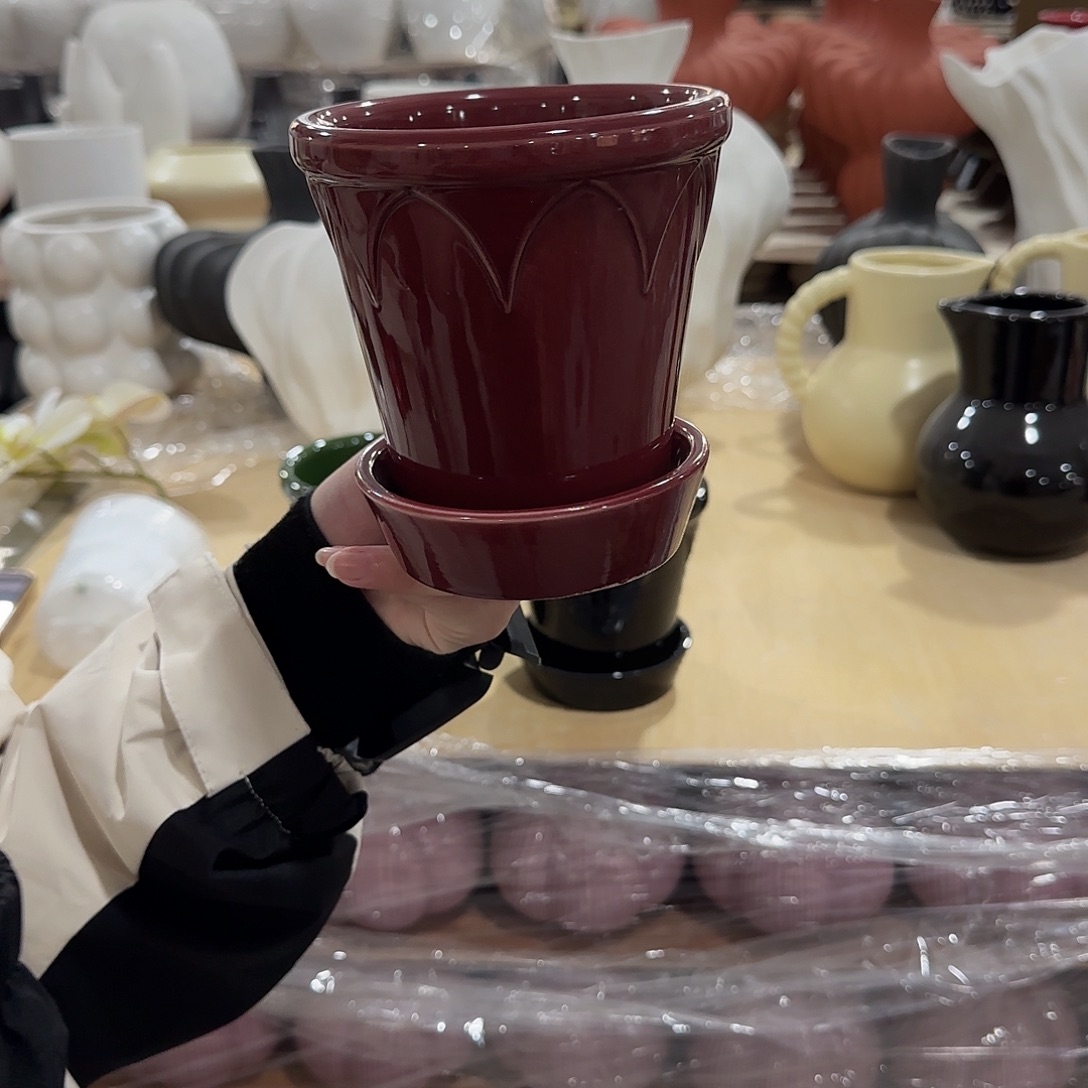 c4色釉款带托花盆花盆花盆