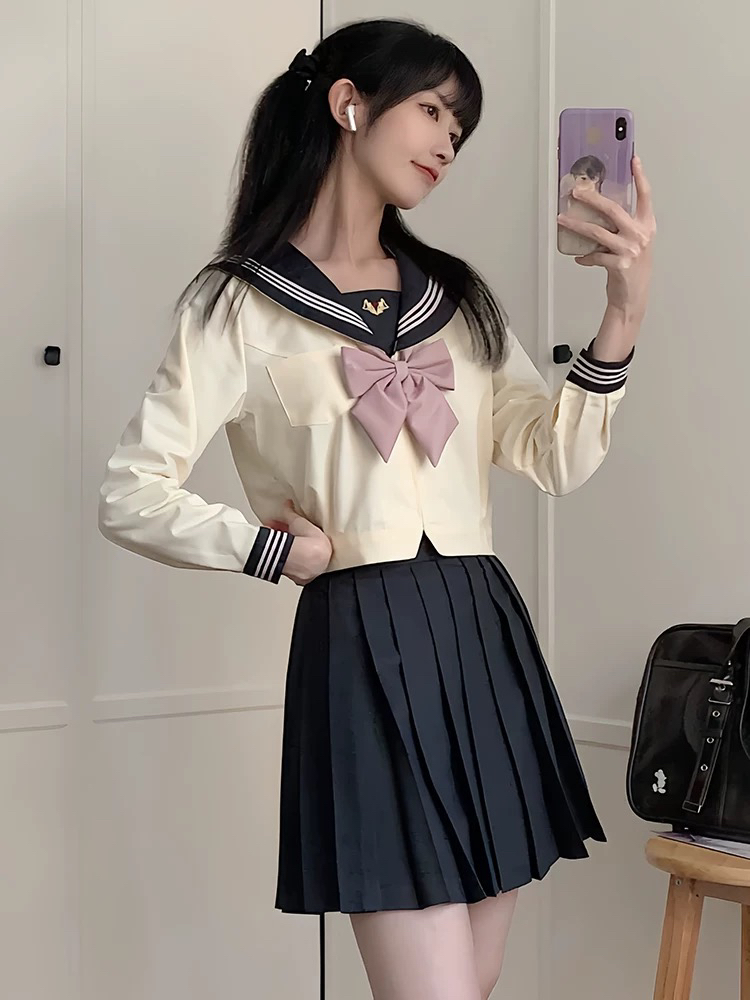 【苍柠】jk原创水手服收腰制服套装女生校供感