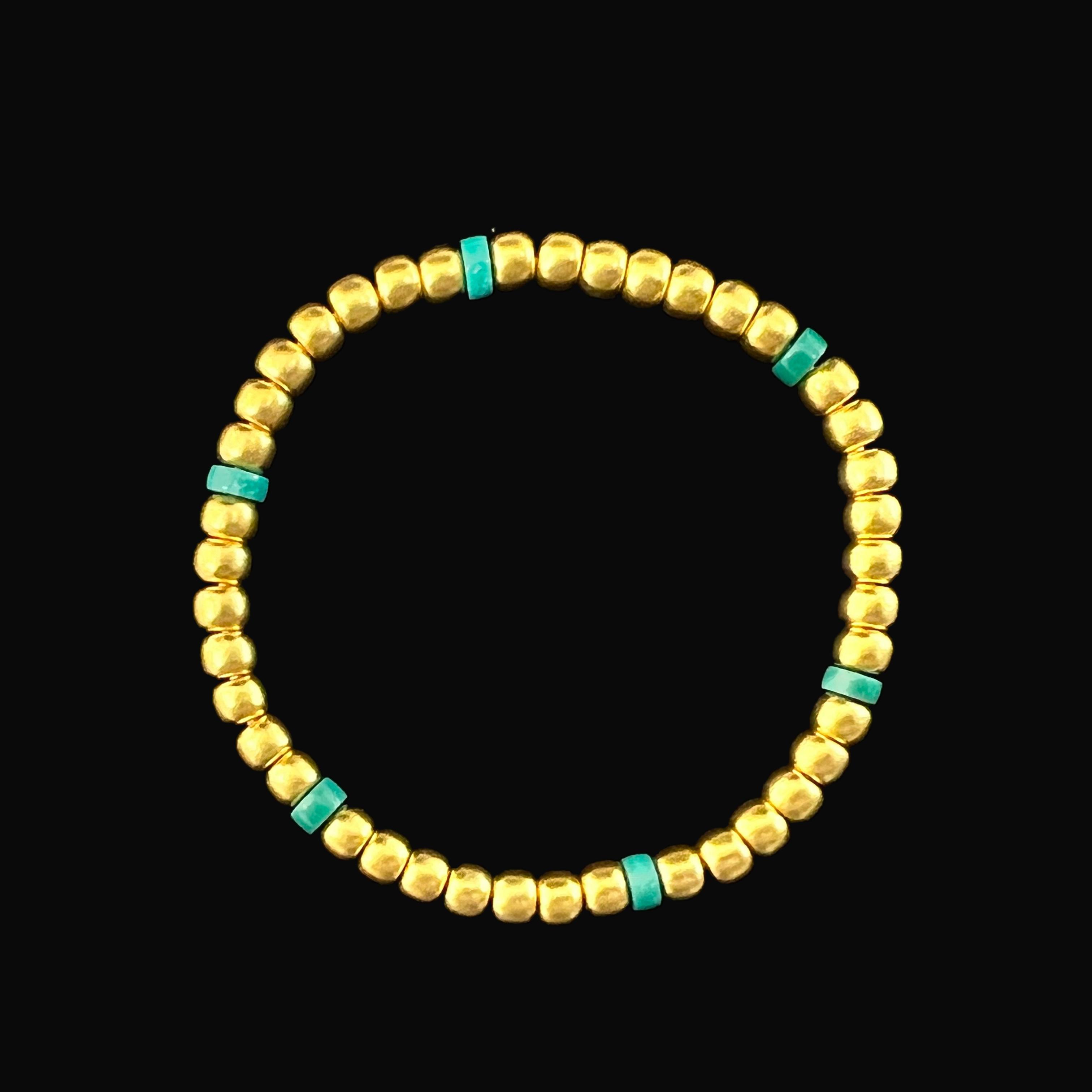 足金金珠老型绿松手串 珠径约5mm 手围15 足金约19.4g 绿约1.1g