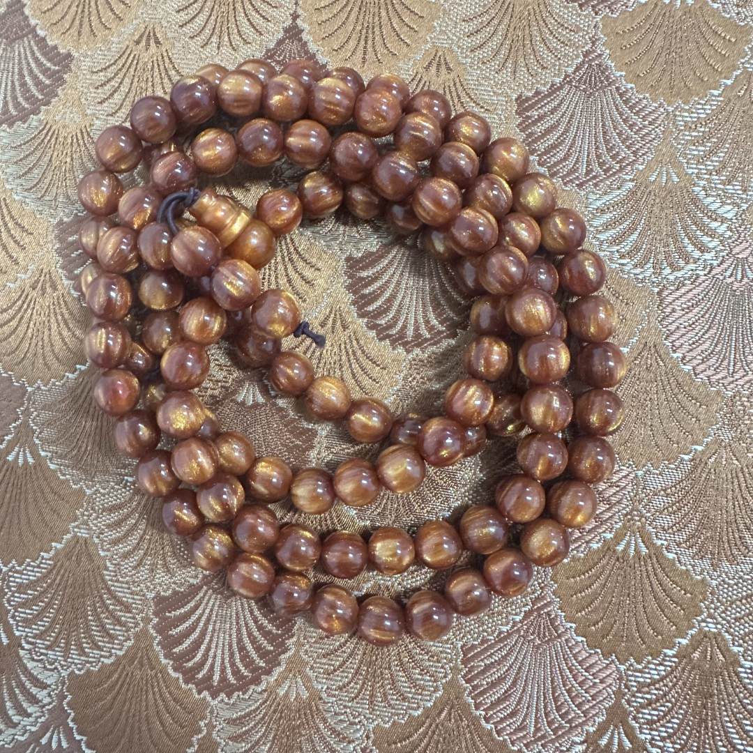 【 炎轩文趣斋】金丝木质长串圆珠手串