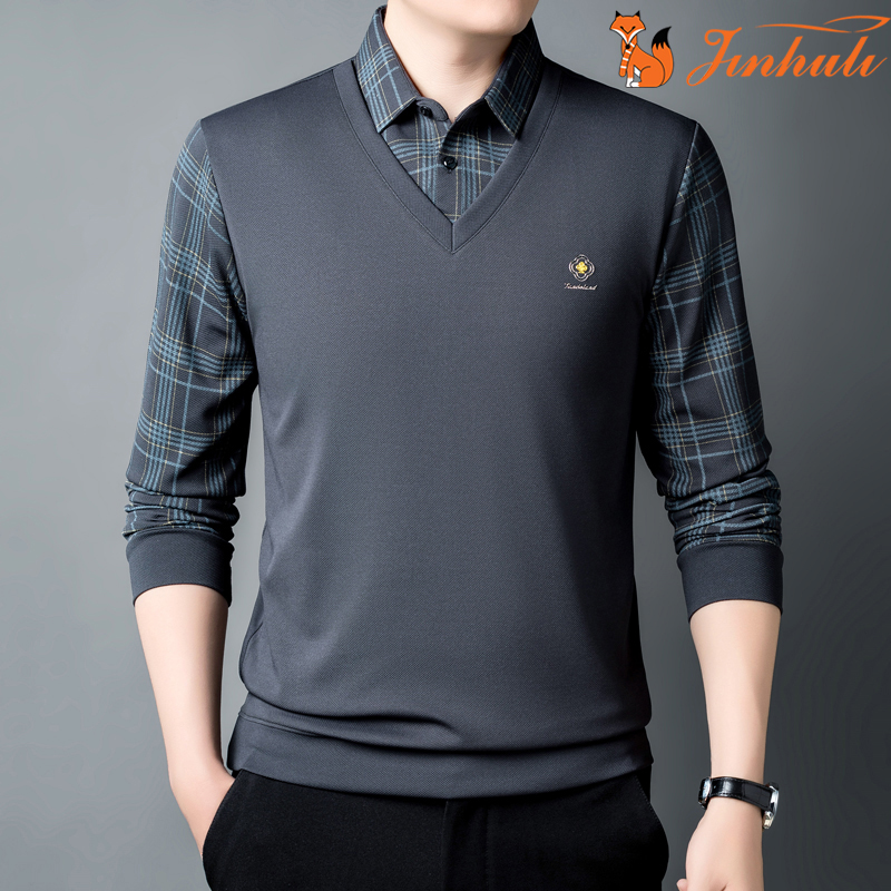 【品牌工厂店】男士春季新款时尚百搭休闲翻领长袖POLO衫