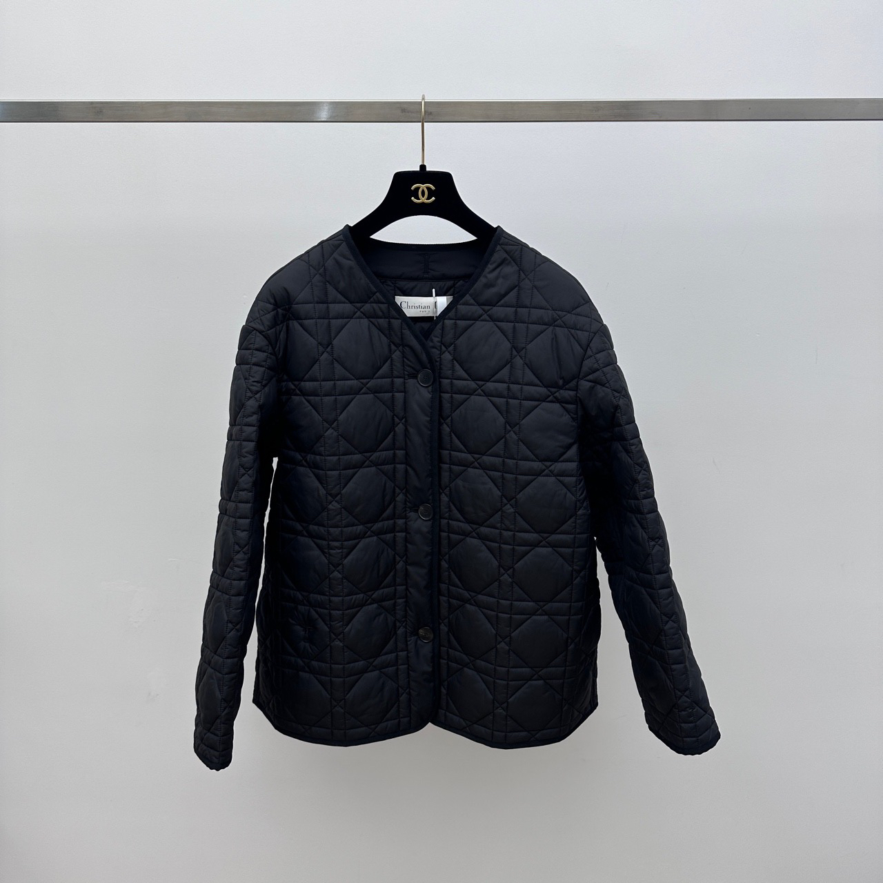 99新 DIOR/迪奥 黑色小蜜蜂藤格纹棉服 38码04192