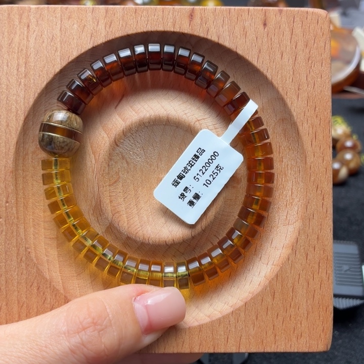 琥珀未镶嵌珠宝奇石8mm药片珠双线天设计手串