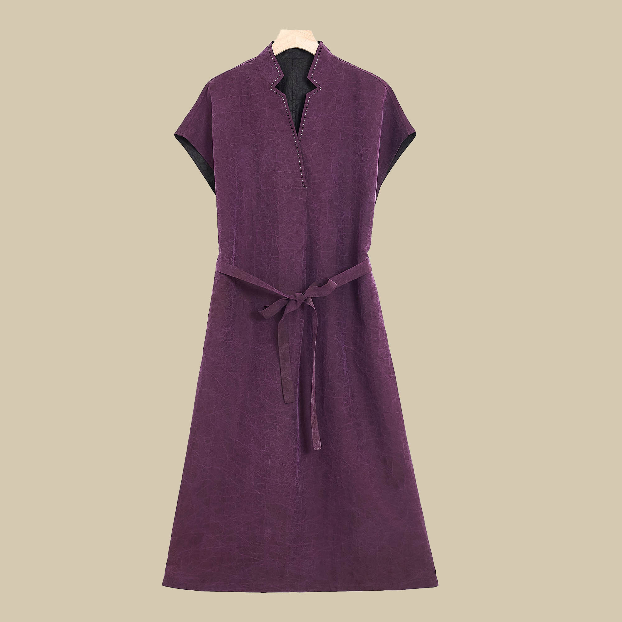 [顺心宠粉]新中式双面双穿龟裂纹老料香云纱连衣裙t24134