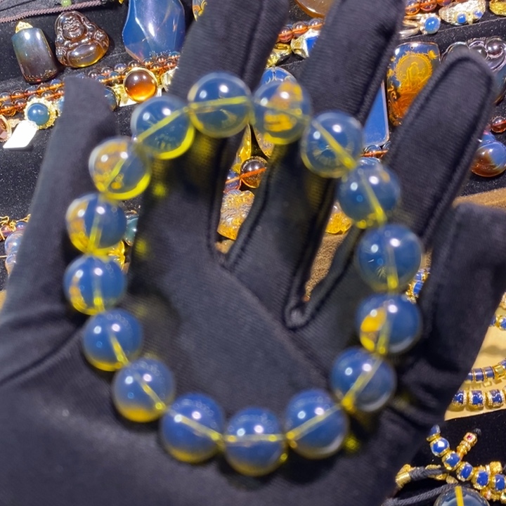 蓝珀未镶嵌珠宝奇石墨西哥蓝珀手串13