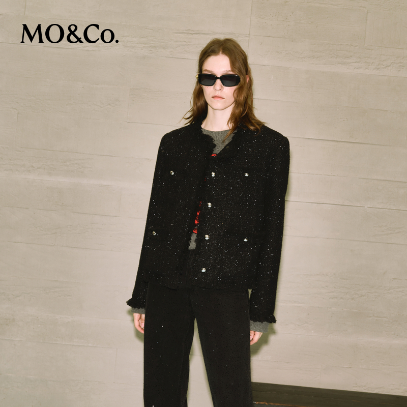 【赵老板专属】MOCO闪葱亮片粗花呢毛边外套MBC4COTK03