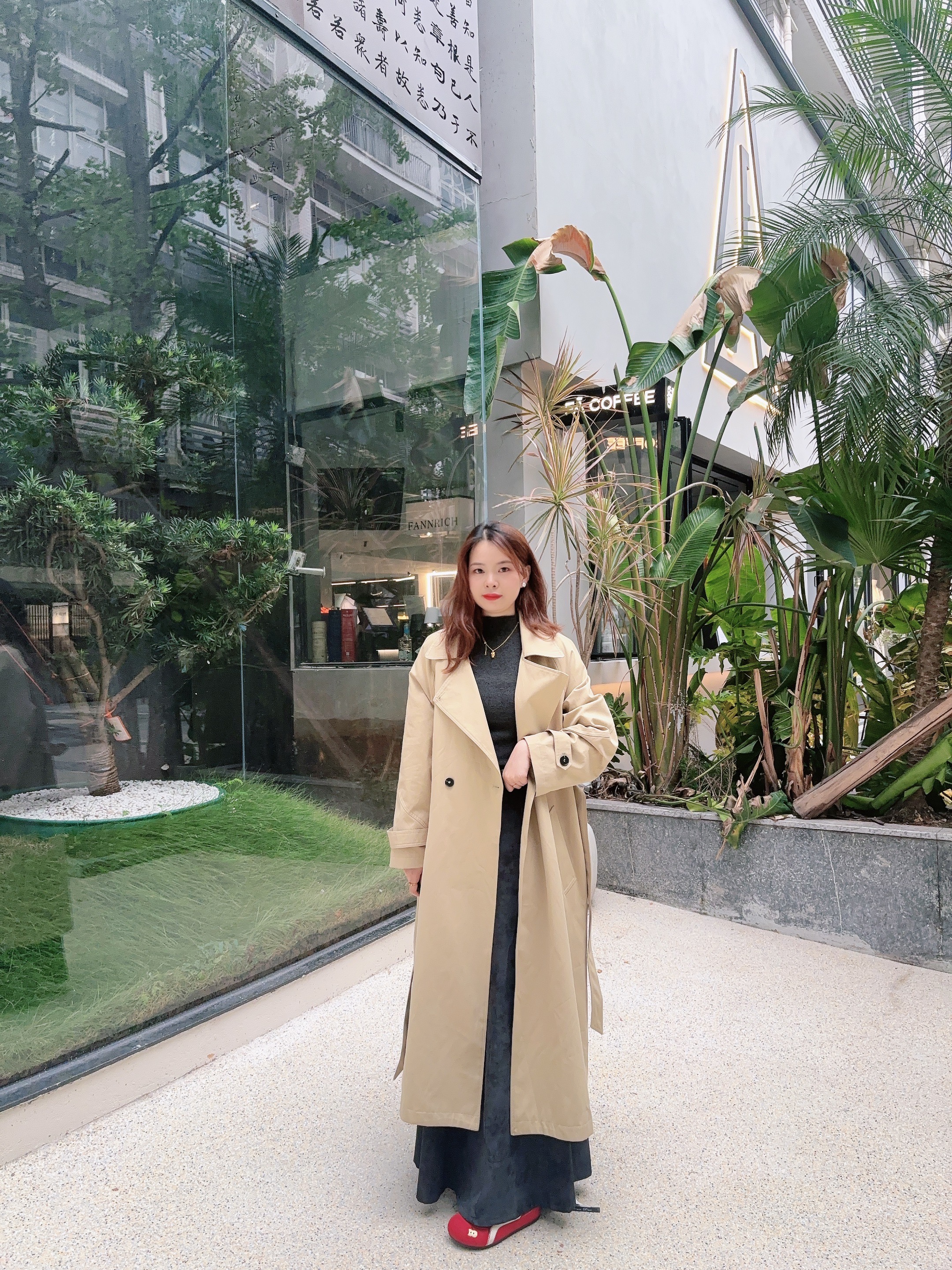 想见你女装韩系长款纽扣常规女系带翻领风衣外套女装百搭
