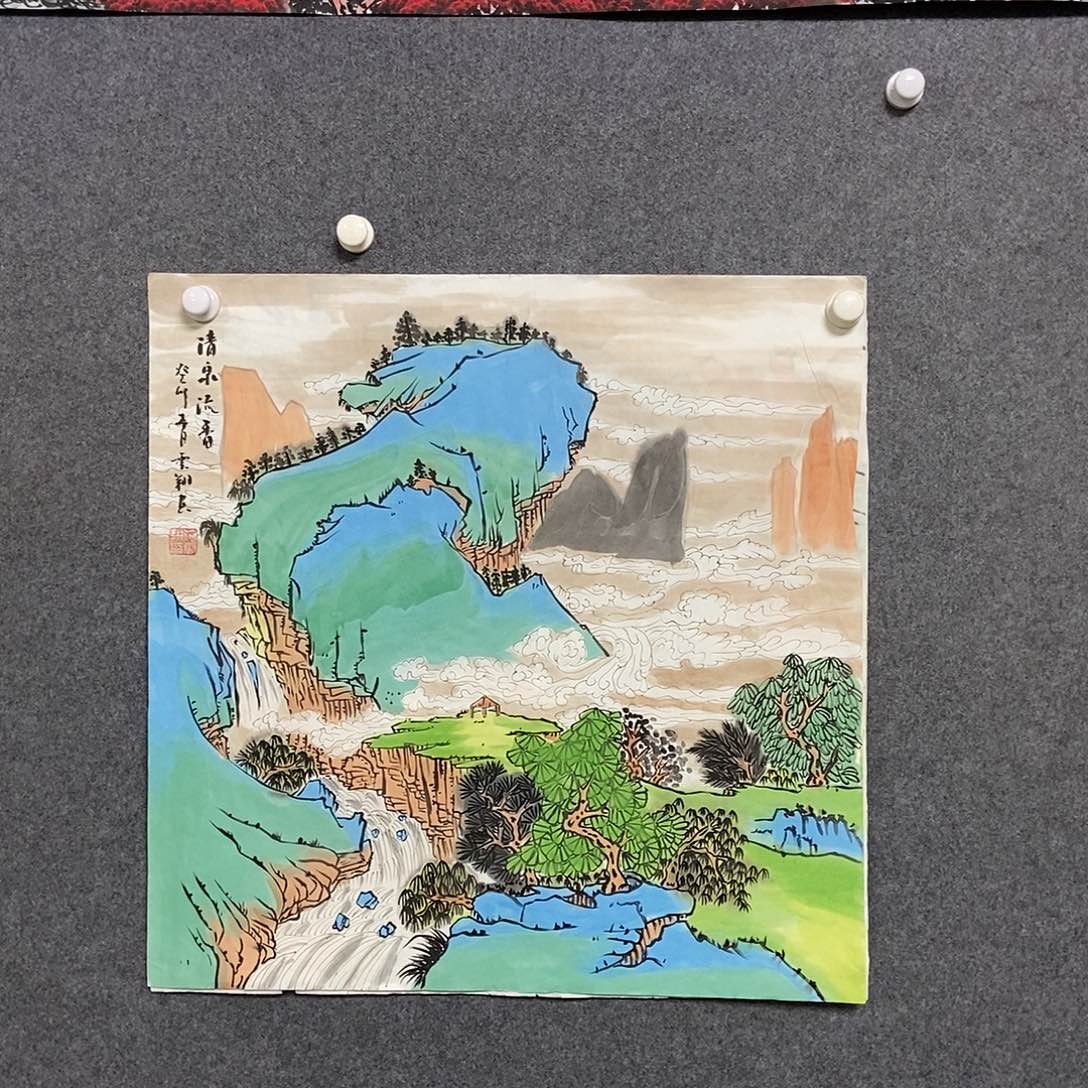 国画四尺斗方山水一副