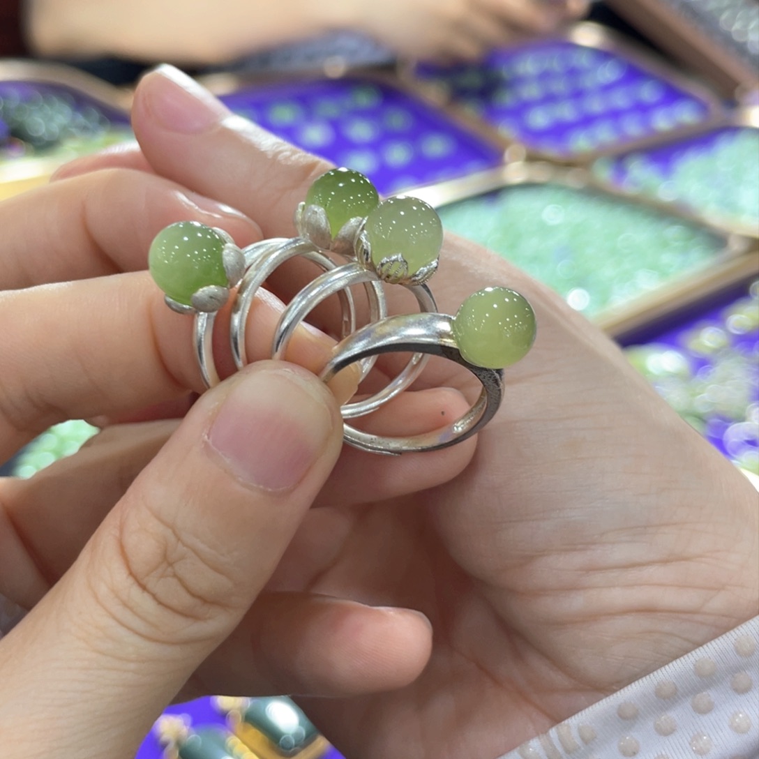 和田玉戒指银S925镶嵌多样性发货拍一发一