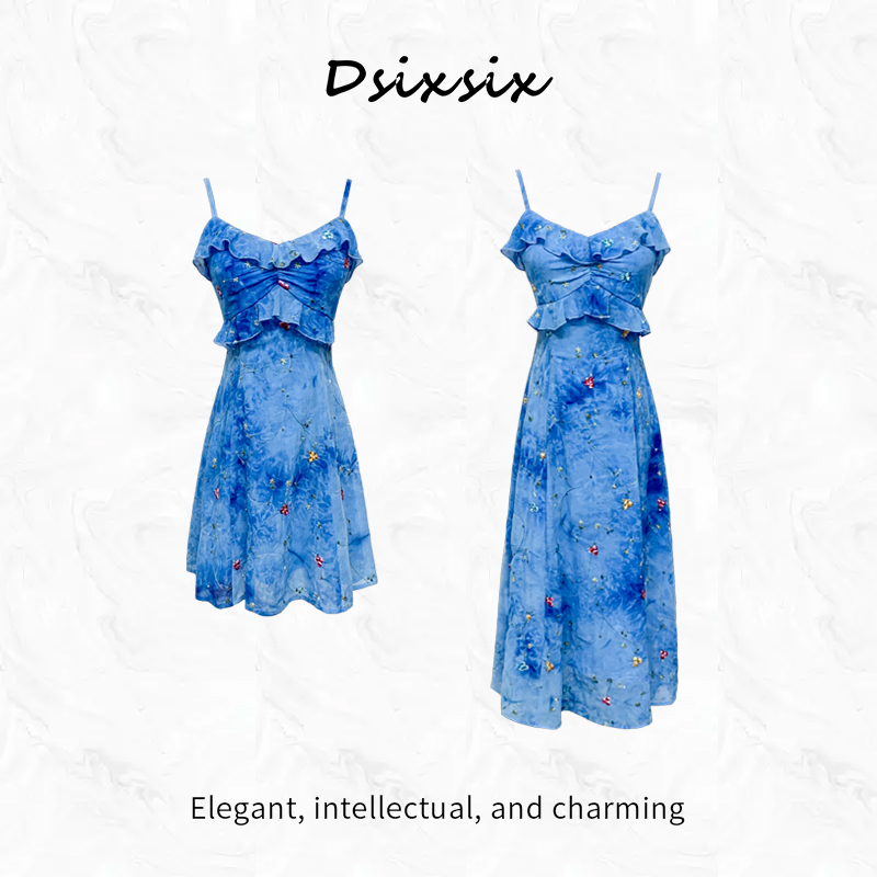 Meika-【繁花协奏】夏季新款法式浪漫气质吊带连衣裙女-54861F