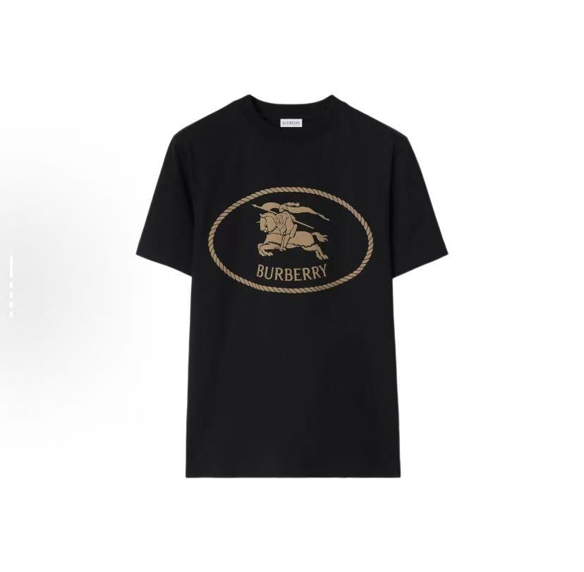 BURBERRY/博柏利 SS25 棉质罗纹针织领口T恤 男款2531006/009黑色