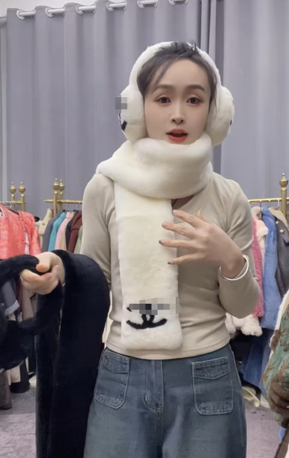 原生态皮毛一体香香耳包围巾时尚保暖大气款耳罩