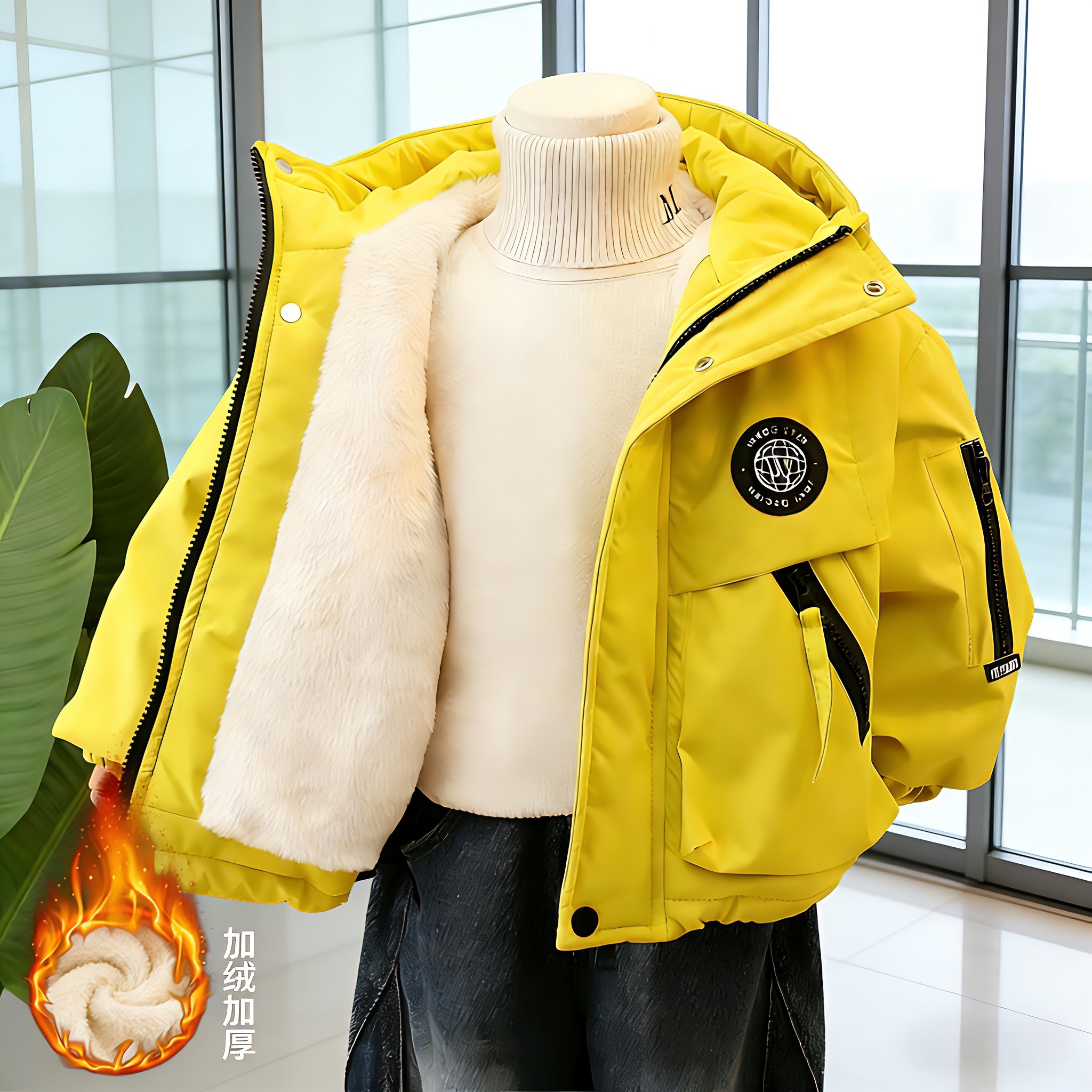 冬季男童加绒加厚冲锋衣2025年新款儿童爆款棉服宝宝冬季连帽上衣