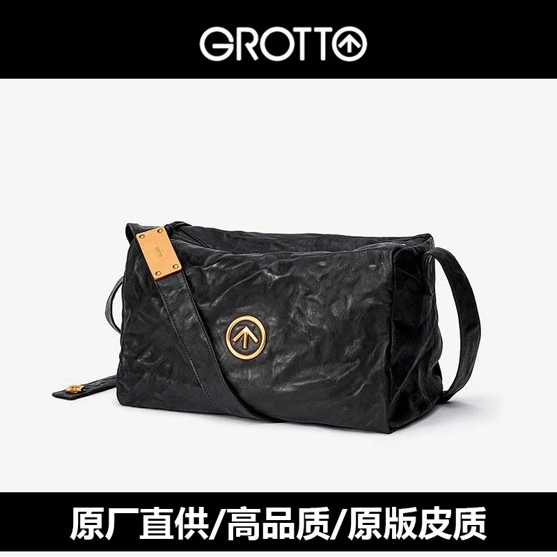 GROTTO个乐黑石包无性别主义大容量单肩斜挎真皮软包通勤包箭头包
