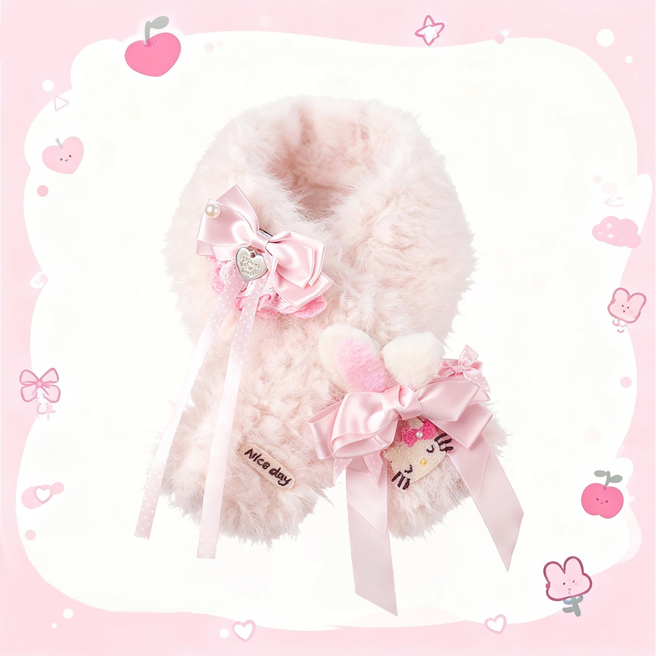 【现货】女童冬季儿童围巾可爱卡通kt猫保暖围脖百搭加厚汉服CB1212