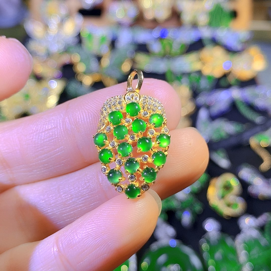 吊坠(不含链)银S925镶嵌翡翠