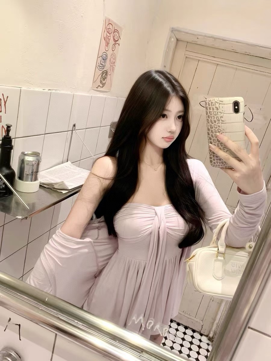 秀智 【软欲教主！】秋季套装长袖开衫外套女+系带抹胸上衣两件套