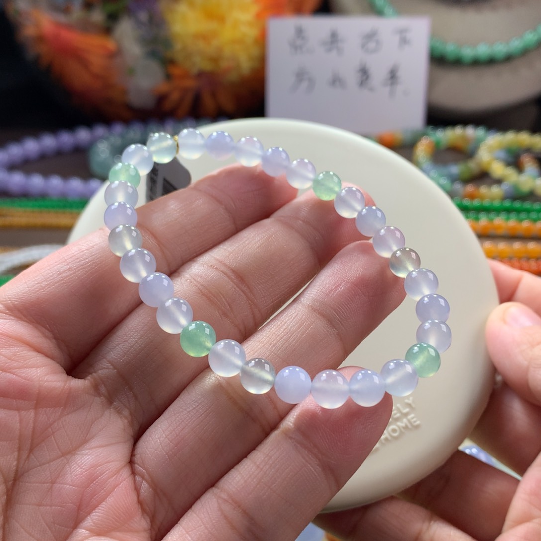翡翠手链未镶嵌木那冰胶马卡龙手串