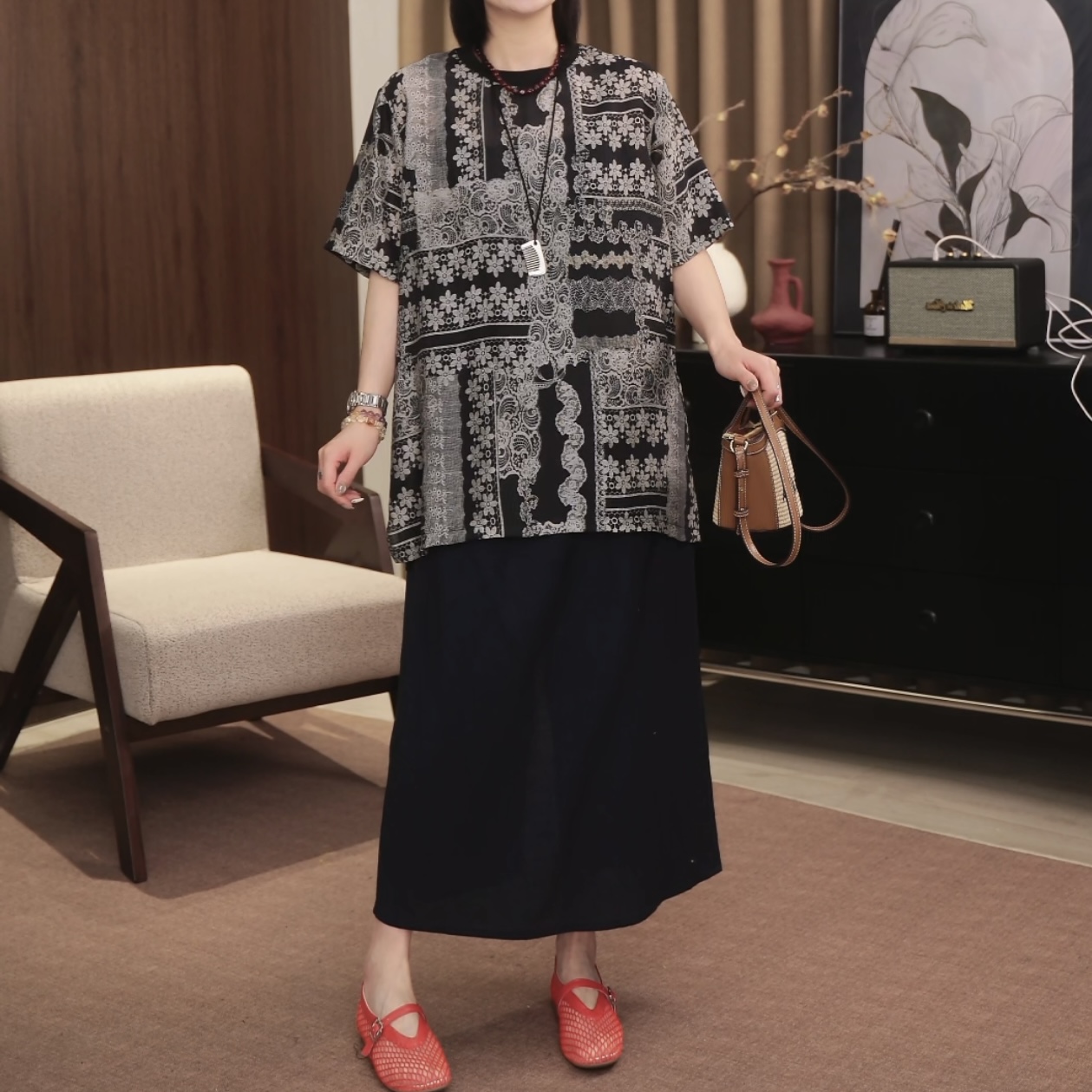 Dayuan 波西米亚碎花休闲百搭短袖上衣504042