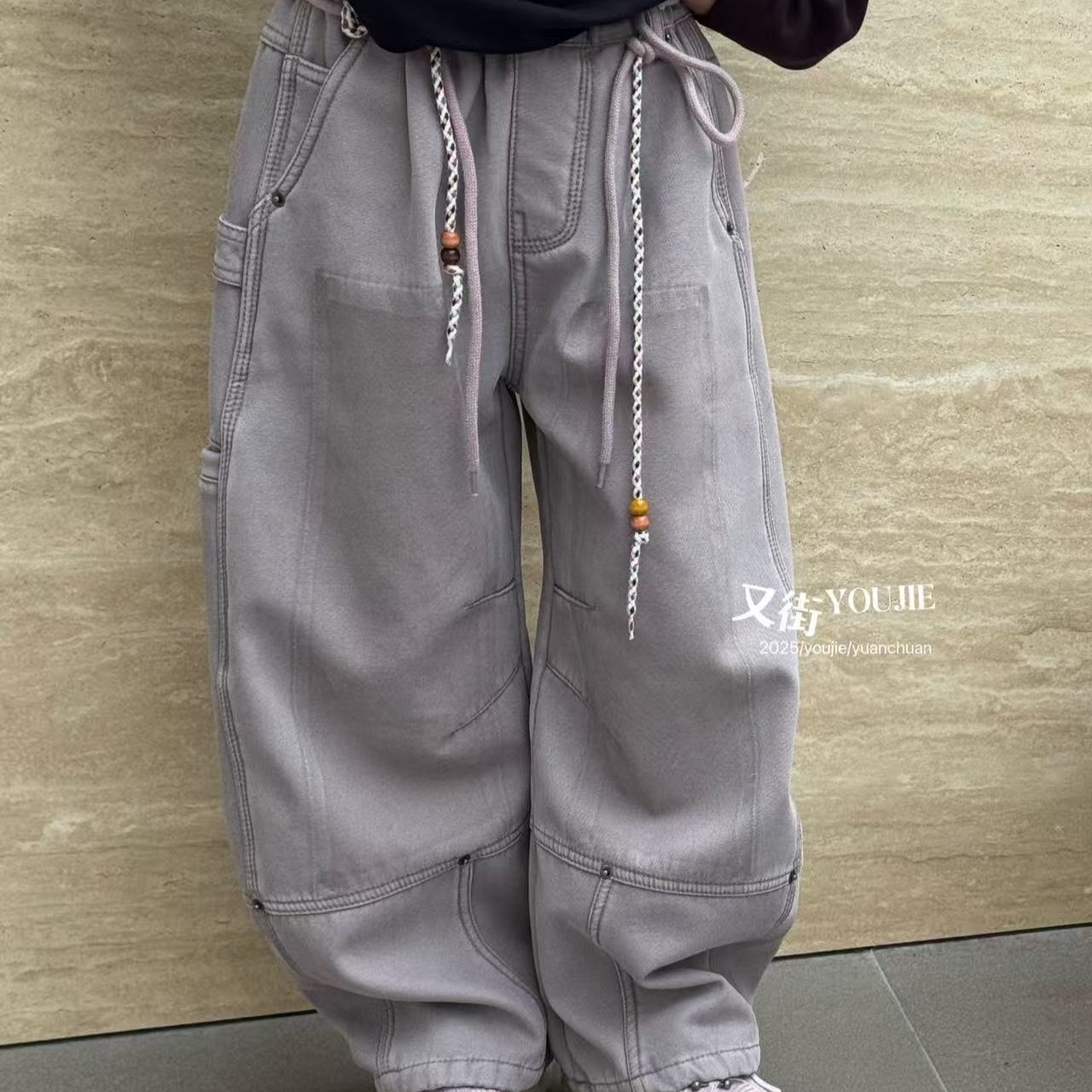 8553儿童加绒五彩腰绳工装裤