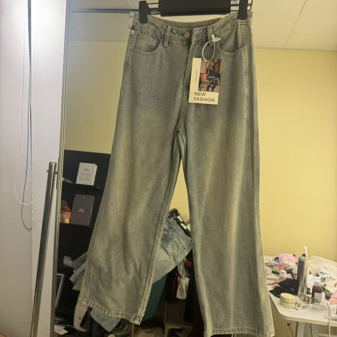 复古高腰显瘦加绒宽松直筒阔腿牛仔裤女冬季长裤