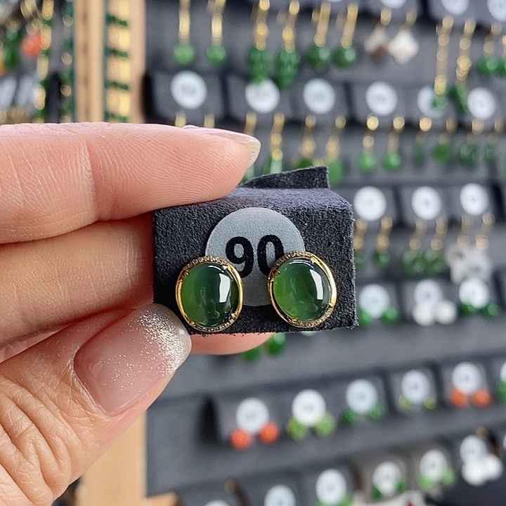 和田玉耳饰18K金镶嵌