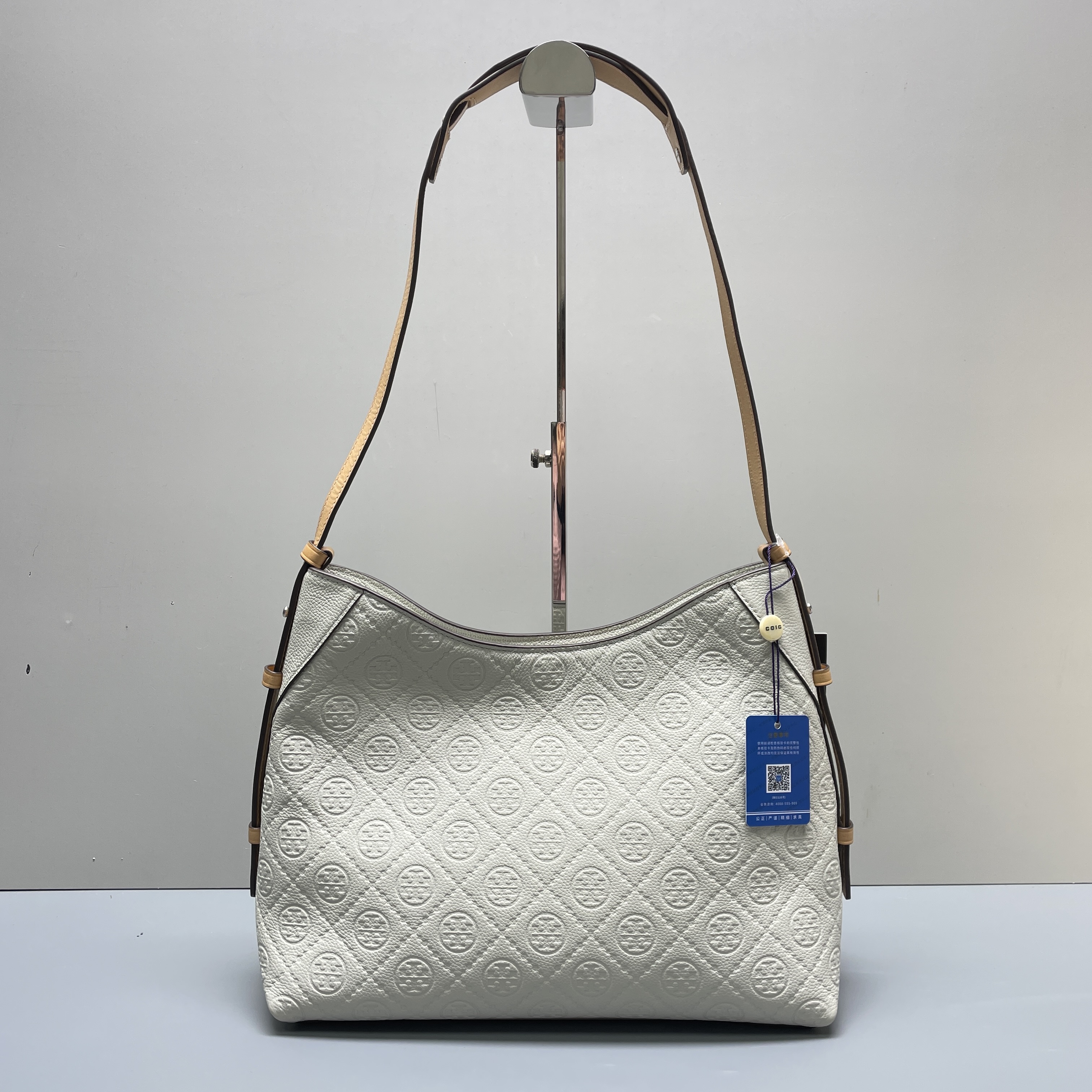95新 TORY BURCH/汤丽柏琦 T系列压纹流浪包30*25*13cmE121914