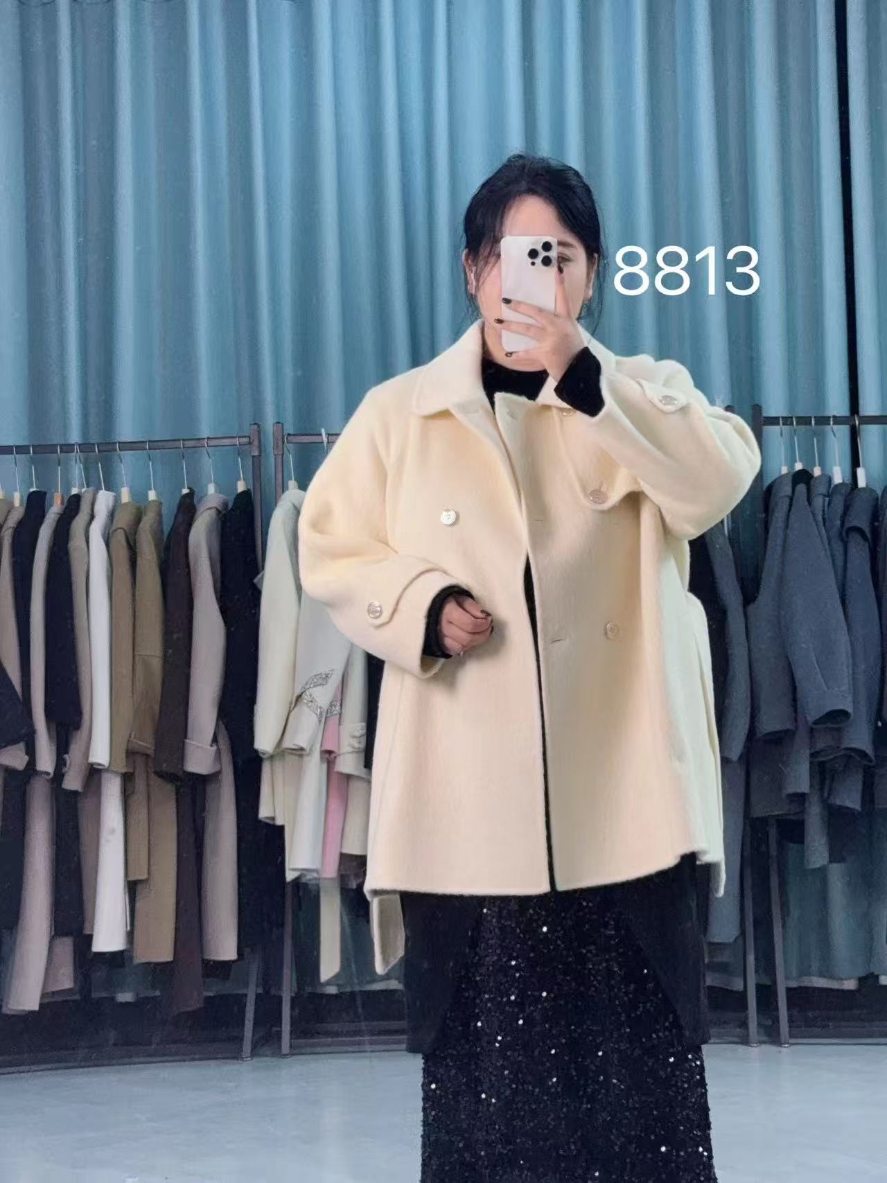 【8813】2025新款大码女装微胖妹妹娃娃领双面呢羊毛大衣