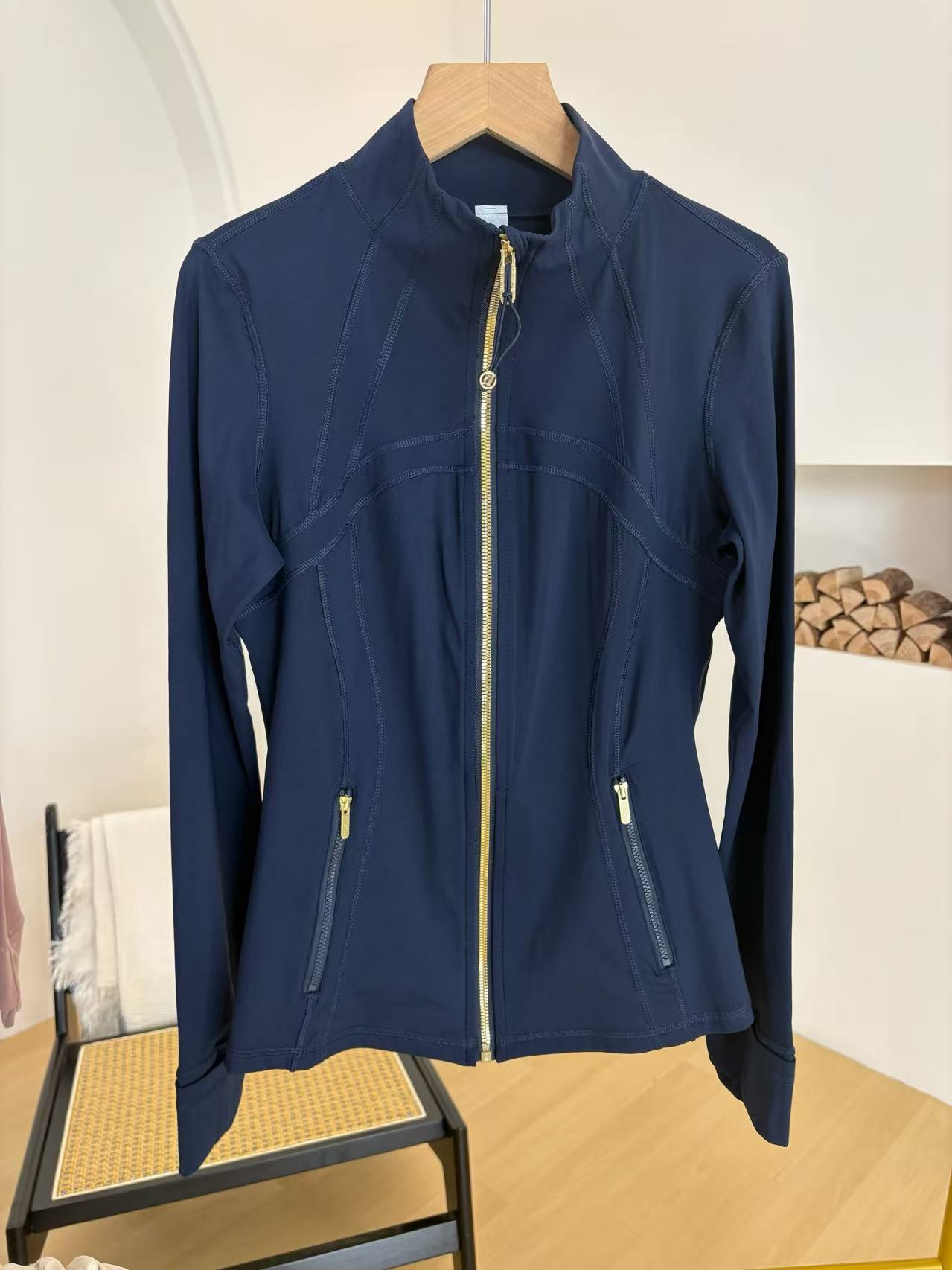 dF 海军蓝玫瑰金浅杏瑜伽运动外套