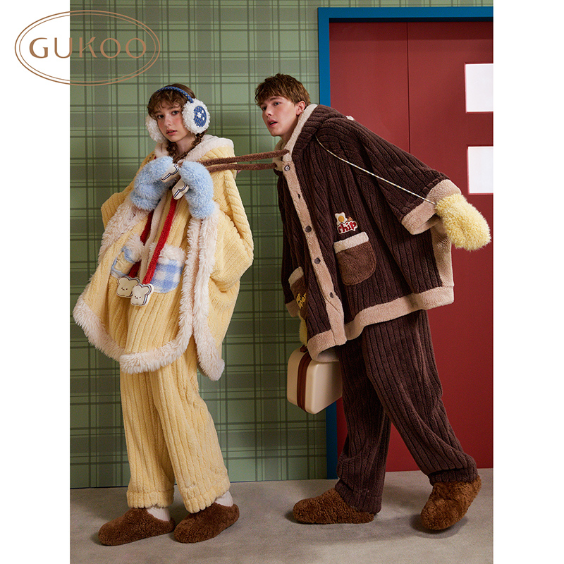 【宵夜专属】Gukoo果壳冬季情侣睡衣保暖加绒加厚家居服睡袍