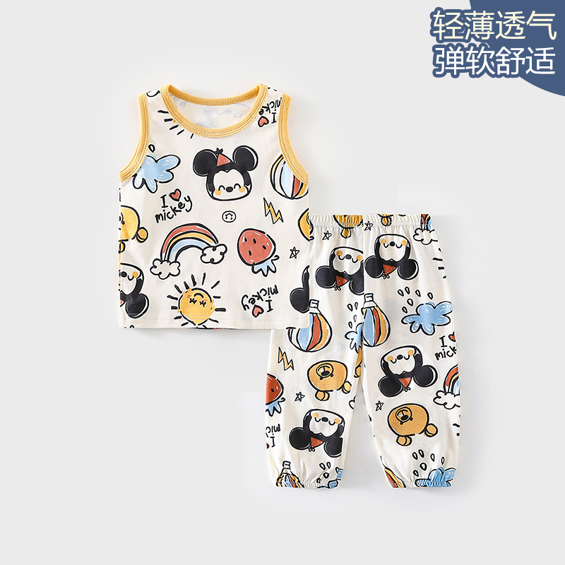 Disney/迪士尼儿童夏季套装轻薄透气背心套装宝宝衣服夏季凉感