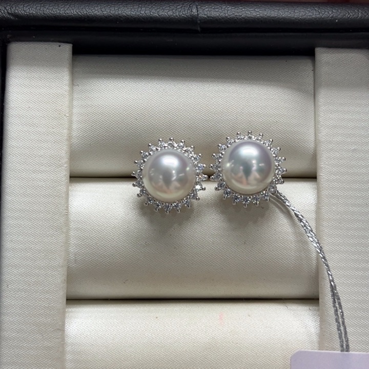 银S925镶嵌耳饰海水珍珠澳白8-9m 94号