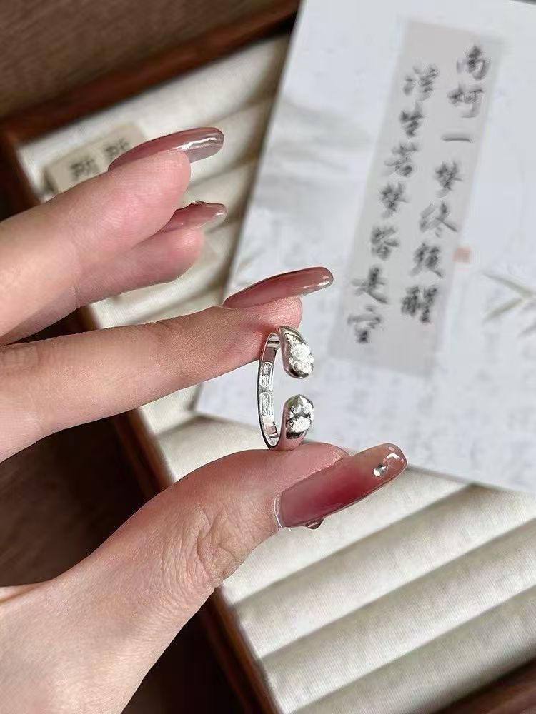 足银戒指 足银戒指 足999猫爪猫猫头戒指简约可爱百搭小众送闺蜜