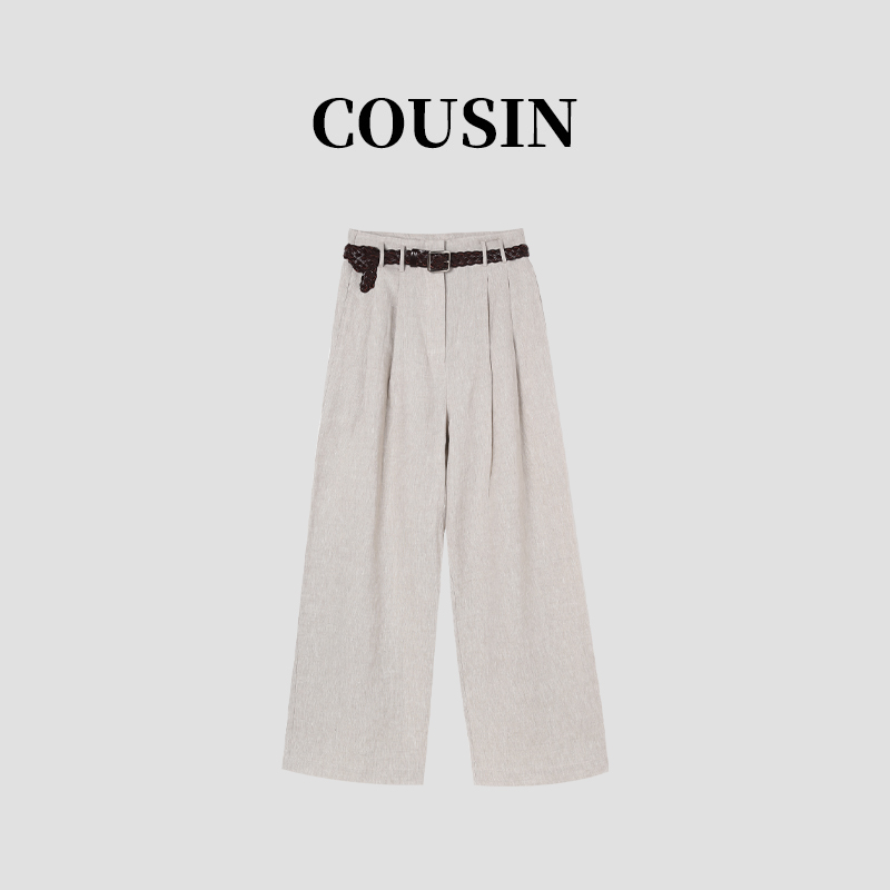 D.cousin  休闲百搭肌理感高腰阔腿直筒休闲裤女   2579