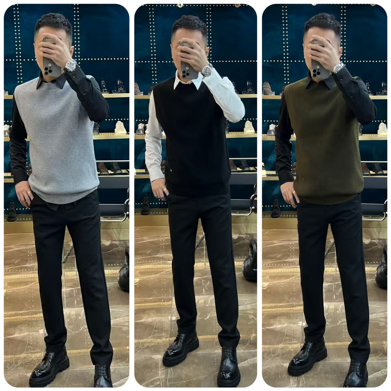46218秋季新款男士羊毛混纺休闲百搭内外穿高密针织马甲