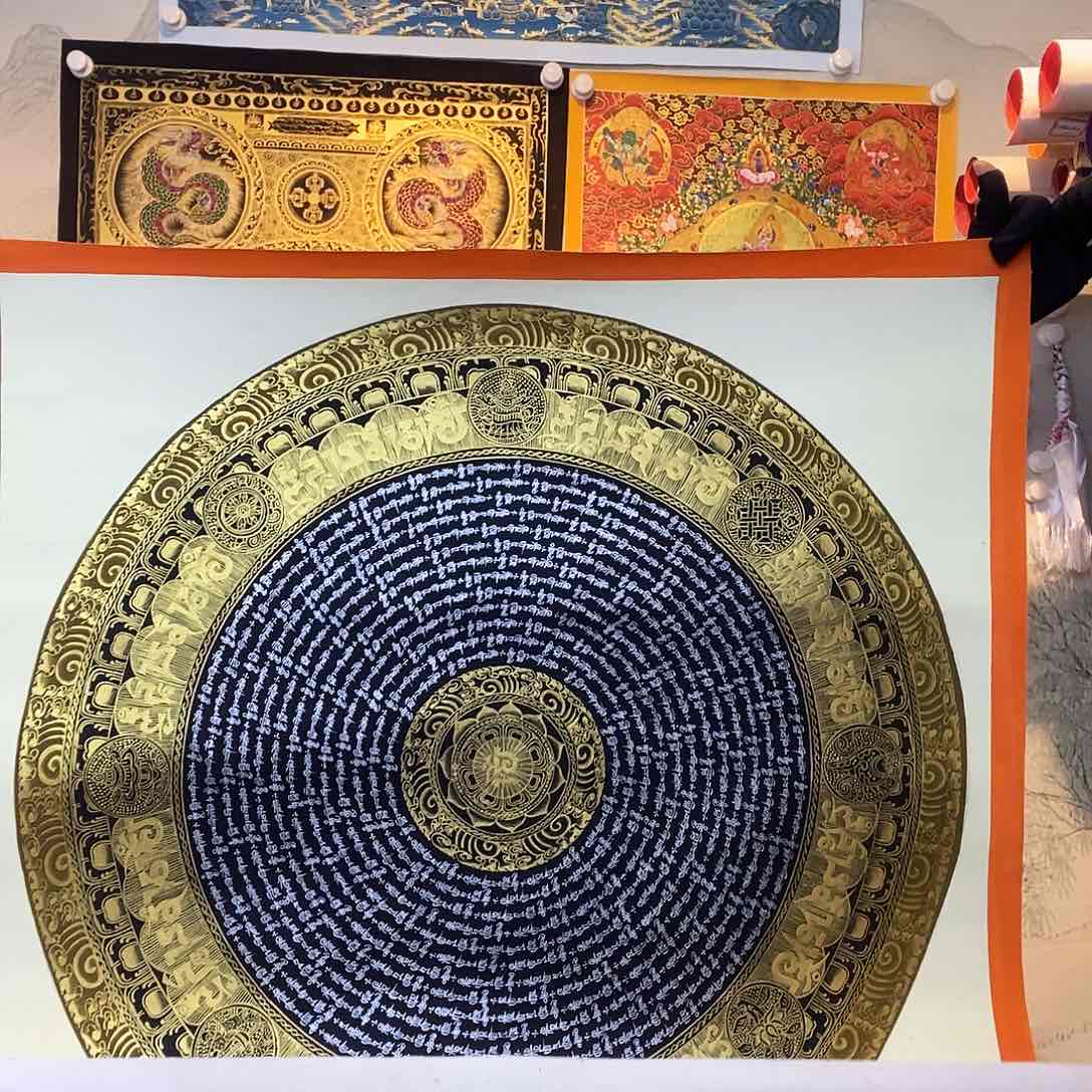 卷轴画纯手绘六字真言唐卡70厘米左右