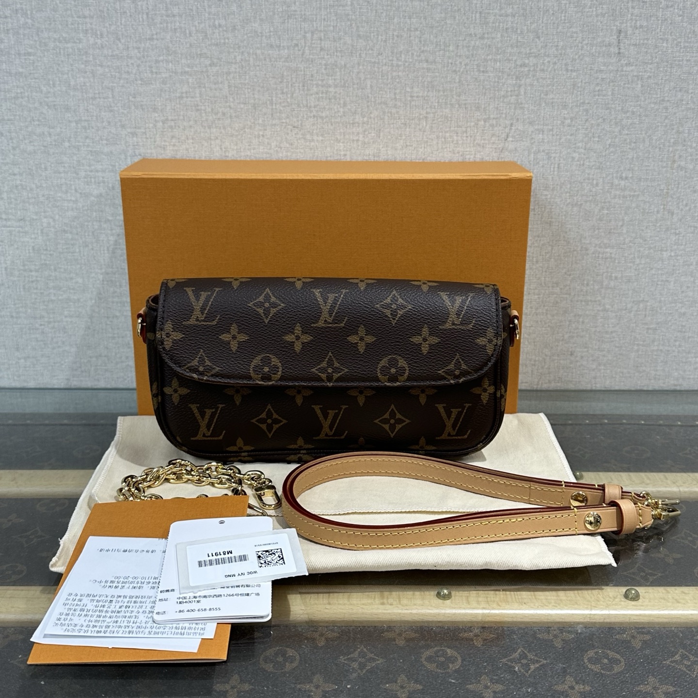 99新 LouisVuitton/路易威登 芯片款老花ivy单肩斜挎链条包 03179