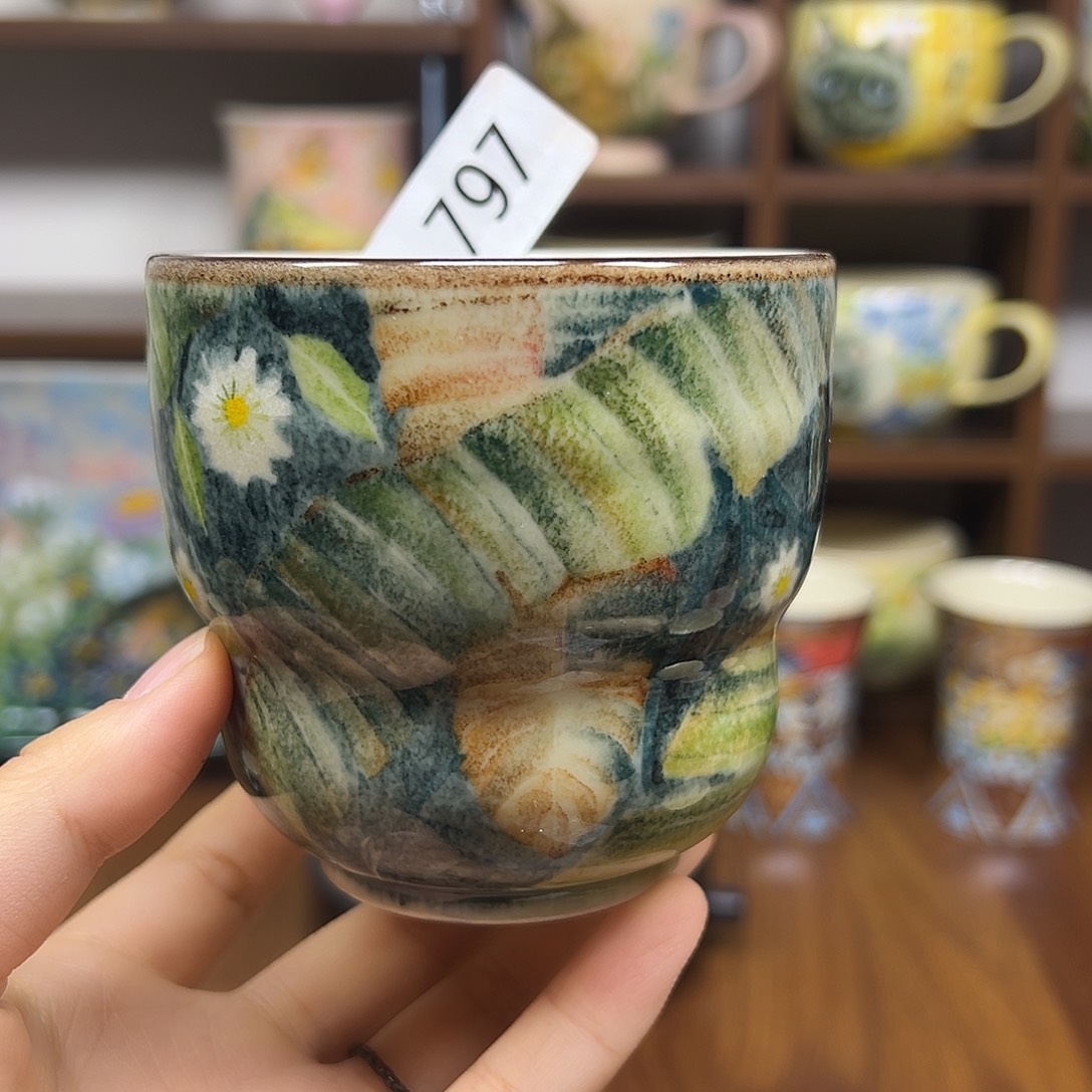 陶摆件原创手绘高温釉下彩