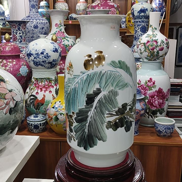 瓷片景德镇陶瓷牡丹花鸟瓶