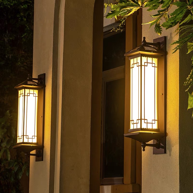 室外窗花禅意走廊太阳能新中式简约壁灯户外防水阳台灯墙进门灯免
