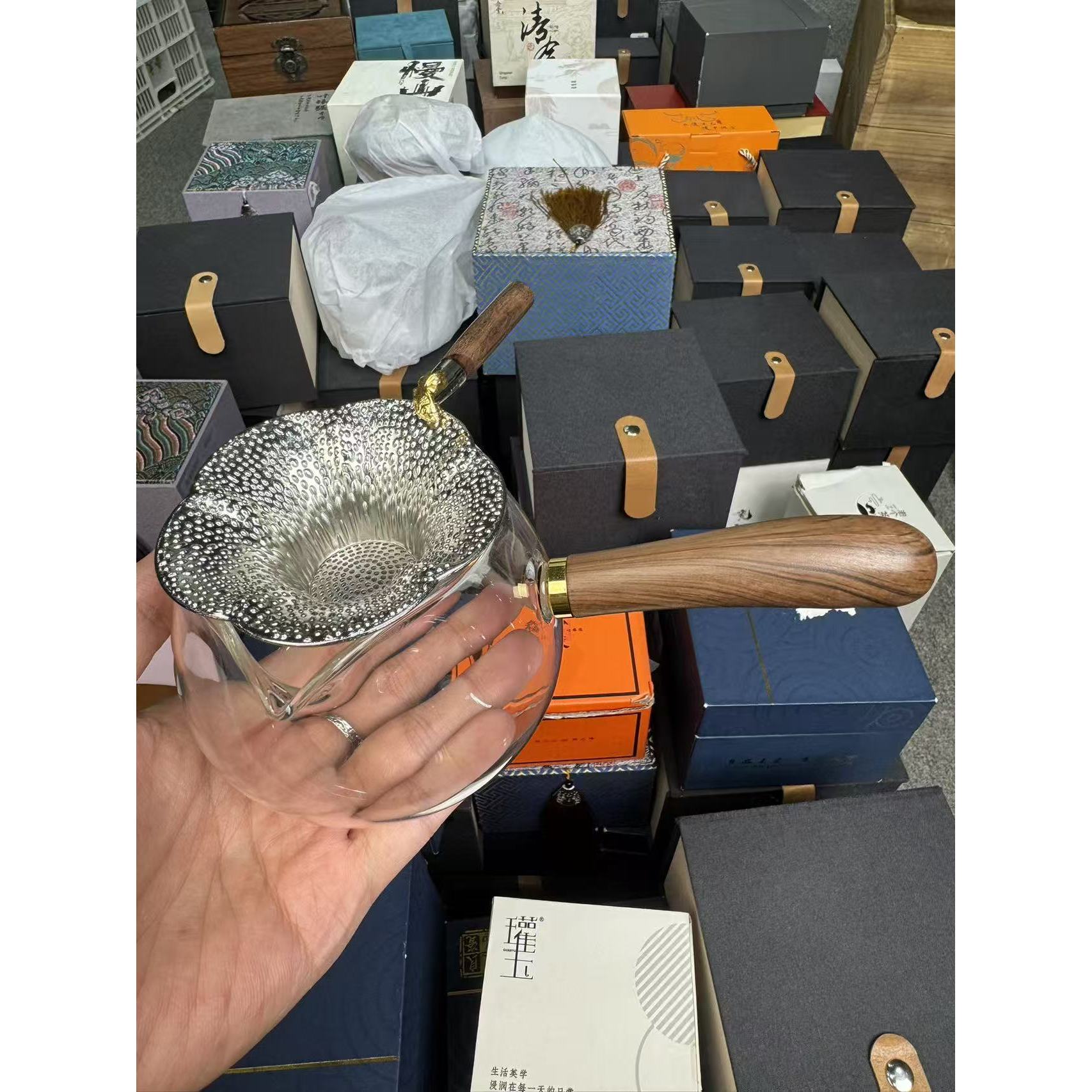 侧把玻璃公道杯加花瓣茶漏 3029+6279-pp