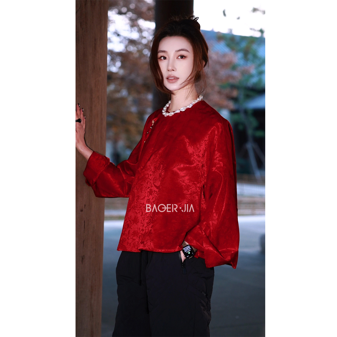 28-【好彩头】宝儿家含幂BK307625412新中式压襟葫芦暗纹提花上衣