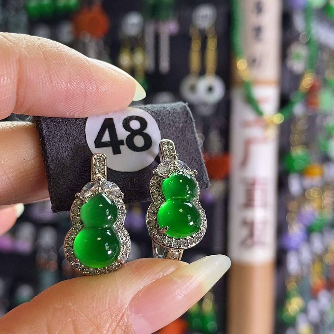 银S925镶嵌翡翠耳饰48