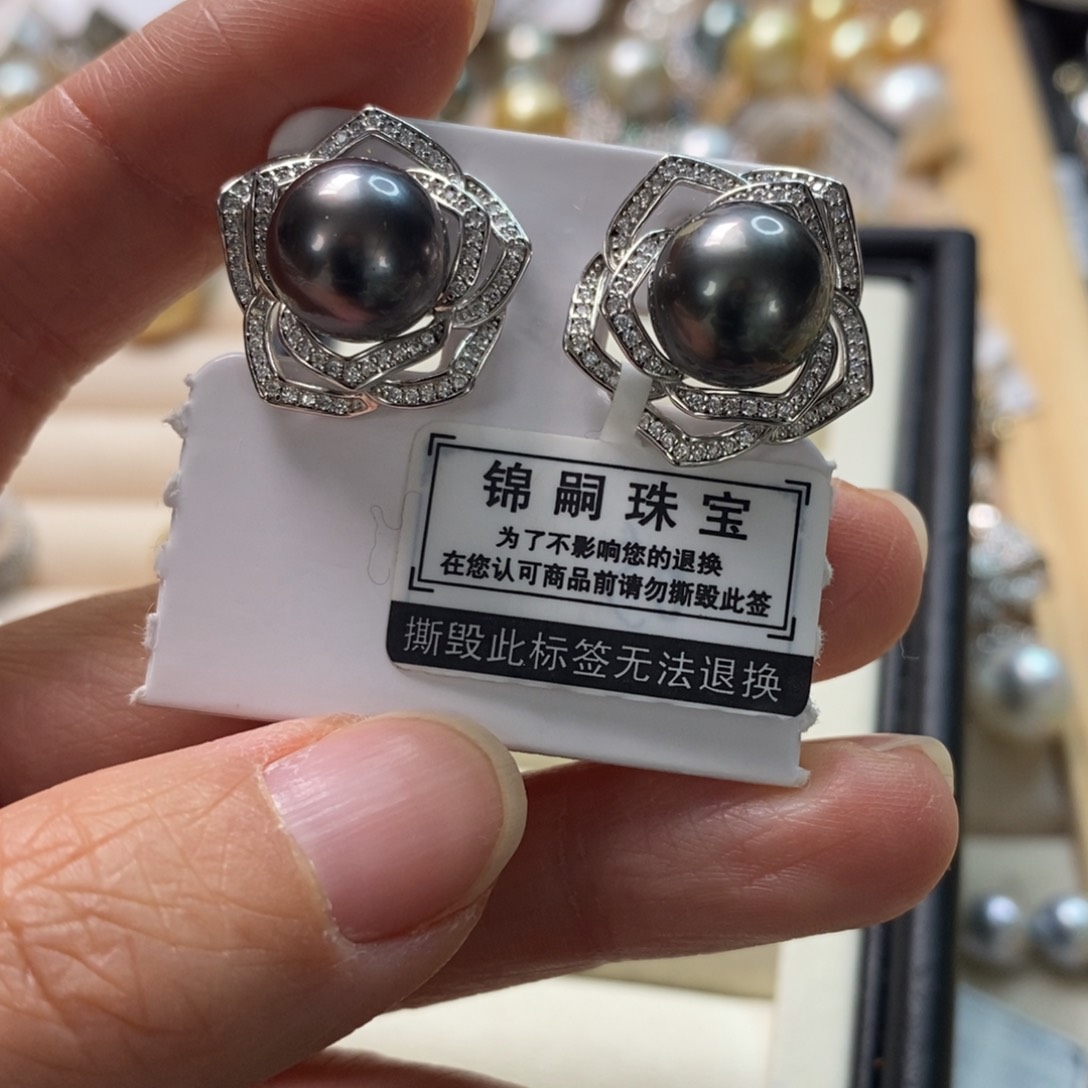 海水珍珠耳饰银S925镶嵌