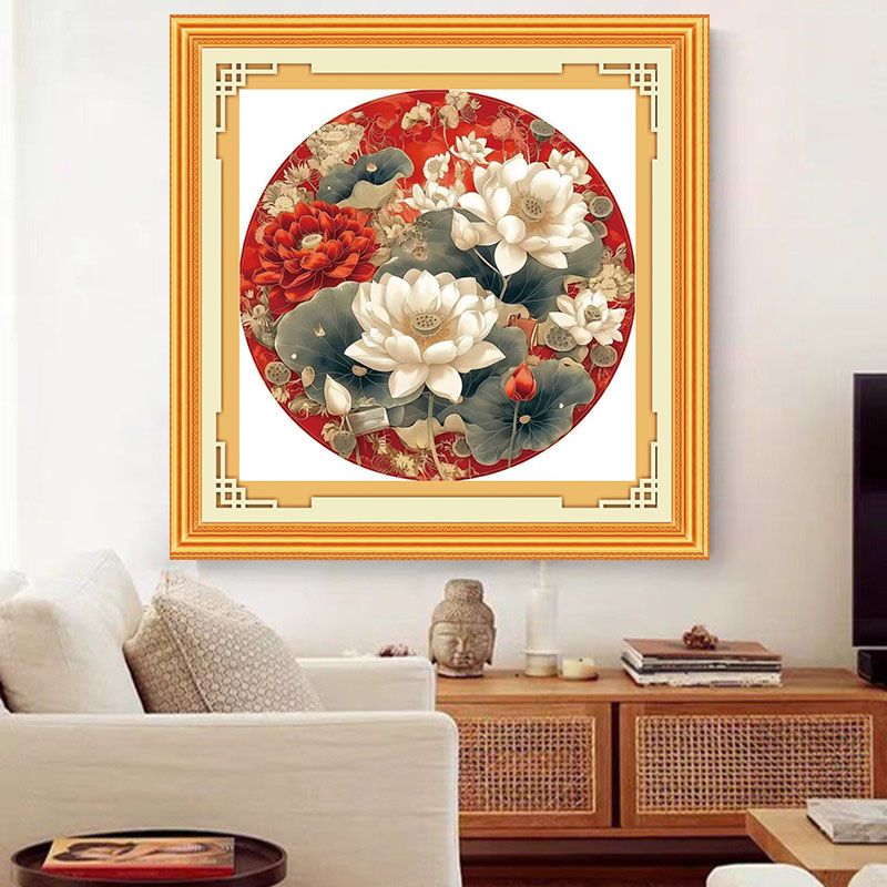 中国风古风十字绣荷花好运手工刺绣十字绣线绣纯手工线绣自己绣