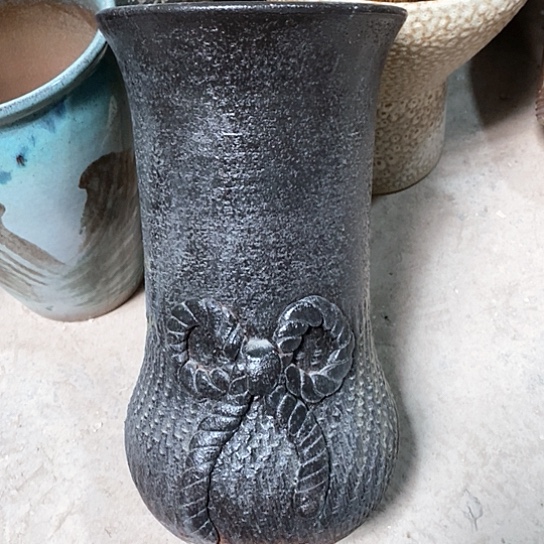 紫砂花盆口20高度36蝴蝶结