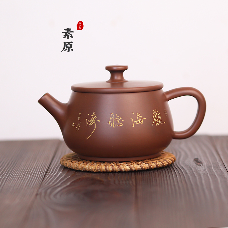 广西钦州坭兴陶茶壶球孔宽口汉瓦纯手工中式古铜色功夫泡茶坭兴壶